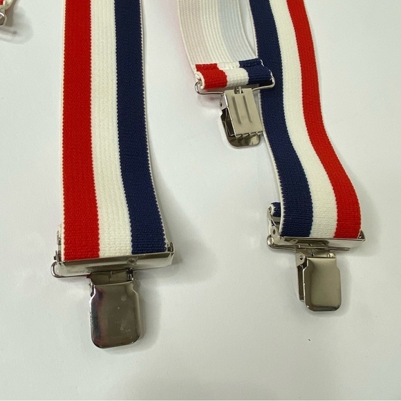 Vintage Mens Suspenders Clip On Adjustable Red White And Blue 1 1/2" Wide - Picture 2 of 5